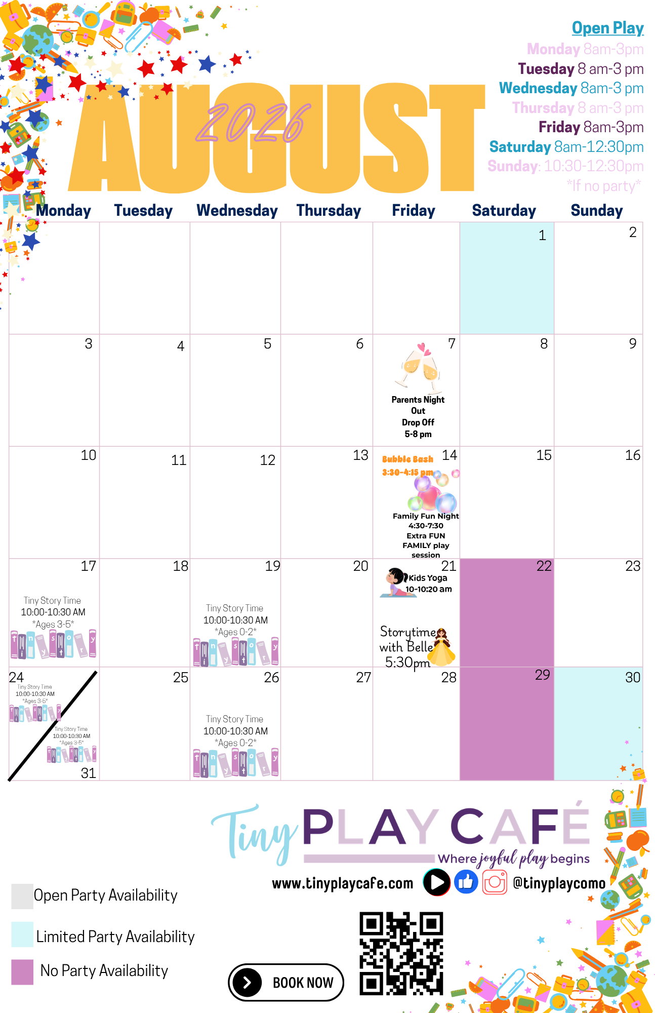 Tiny Play Café monthly calendar